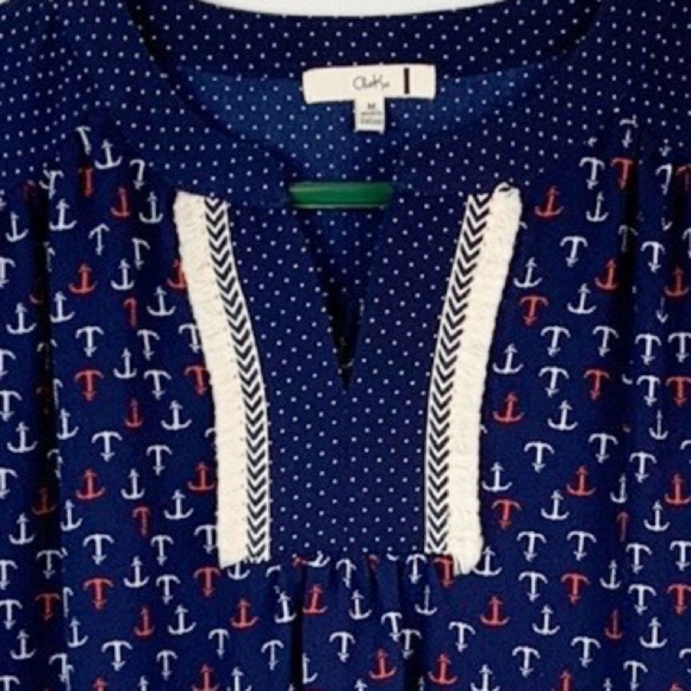 Stitch Fix: Cleo Kai nautical anchors print split round neck tunic top EUC - Picture 4 of 7